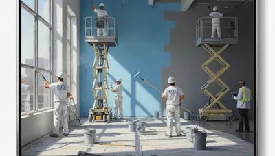 Commercial painting crew in Indianapolis, IN applying durable coatings to a business exterior