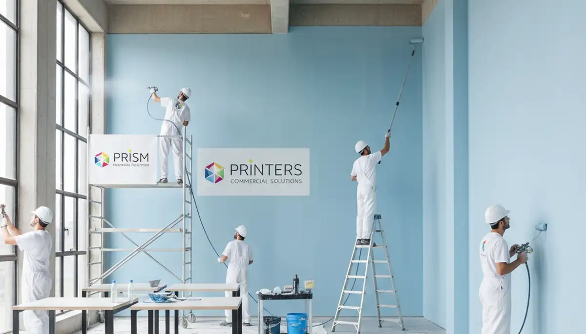 Commercial painting crew in Indianapolis, IN applying durable coatings to a business property
