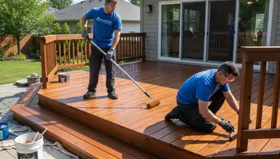 Indianapolis painter applying professional deck staining for weather protection and curb appeal