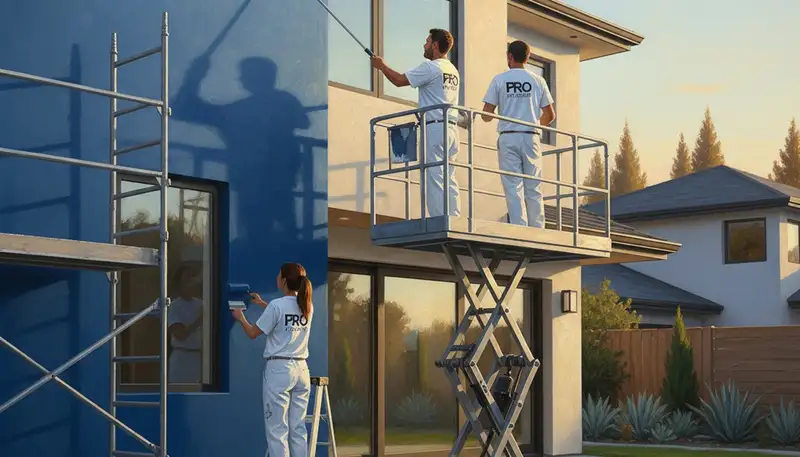 Indianapolis painters painting a home exterior for durable house painting in Indianapolis, IN