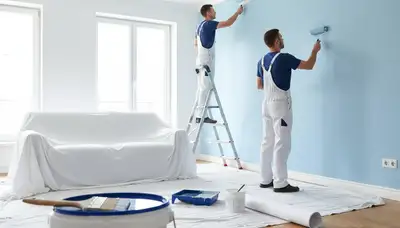 Interior house painters in Indianapolis, IN painting a living room with smooth, durable finish